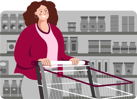 Colaboradora com carrinho de mercado